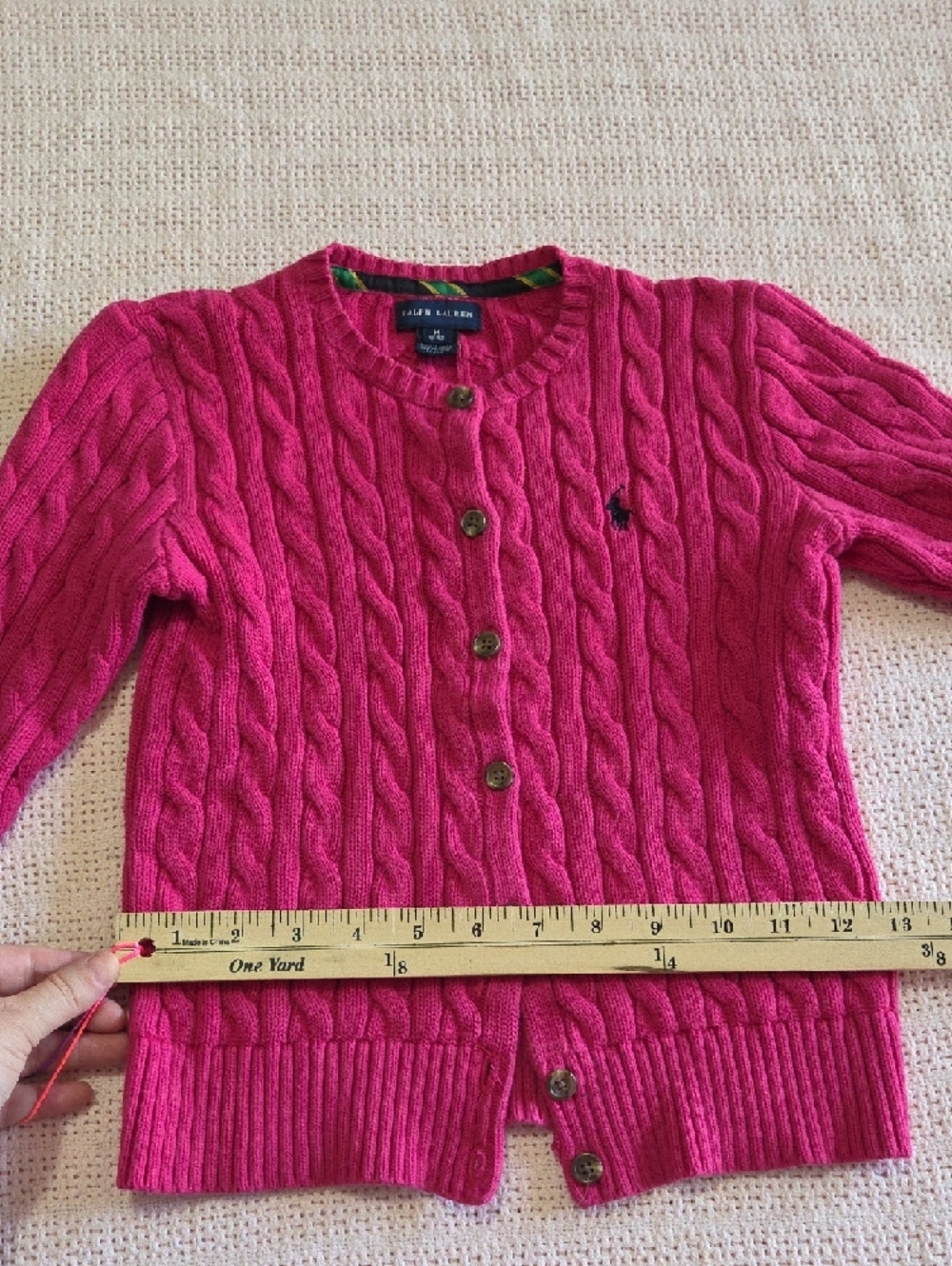 Ralph Lauren Girls Hot Pink Cable Knit Cardigan Sweater Size M 8-10 - Picture 5 of 16